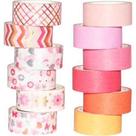 Lot de 12 rouleaux de ruban adhésif décoratif Washi (rose assorti) (1/5)