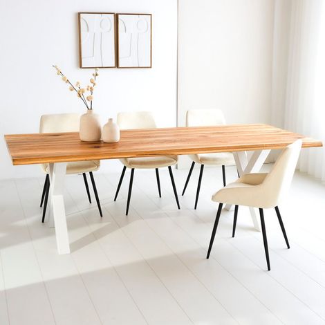 Table à manger Milas en chêne Pieds en X Blanc (1/2)