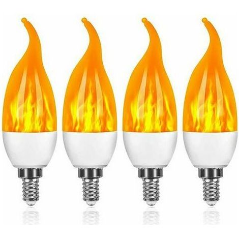Pack 3W E14 Ampoule LED Ampoule Effet Flamme avec 1 Modes d'Éclairage Ampoule Décorative pour Halloween, Noël, Saint Valentin, Fête de Mariage (1/4)