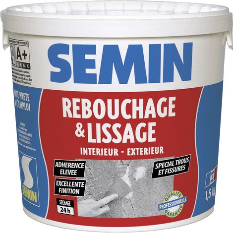 Enduit de rebouchage en pâte spécial fissures et trous de vis Semin - intérieur/extérieur - seau de 1,5 kg