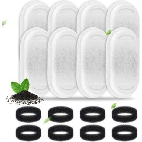 Set di 8 filtri in acciaio inossidabile per fontanelle d'acqua per gatti, adatti a distributori automatici di acqua per animali domestici, comprensivi di filtro al carbone e filtro in spugna. (1/4)