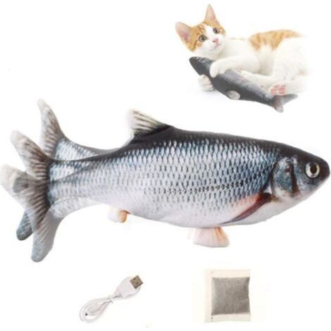 Cataire Jouets Poisson, Electronique Catnip Cat Jouets Simulation en Peluche Poissons Forme Jouet Interactif Jouet à Mâcher Rechargeable USB (1/5)