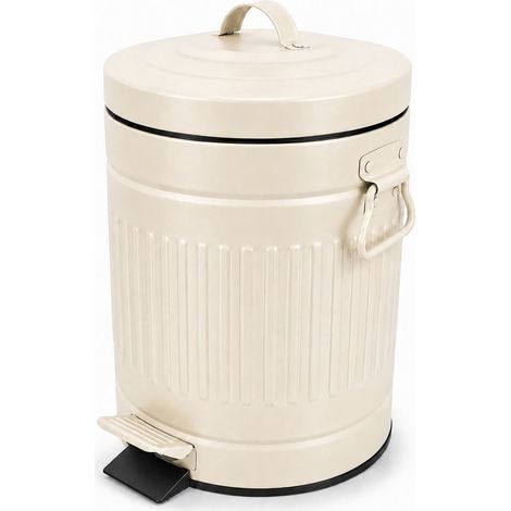 Cestino da bagno retrò beige con pedale, capacità 5 litri, coperchio con chiusura ammortizzata. (1/5)