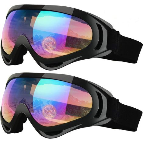 Lunettes de ski (lot de 2), lunettes de snowboard pour enfants, garçons et filles, adolescents, hommes et femmes, compatibles avec le port d'un casque, protection UV 400, résistance au vent, verres an (1/5)