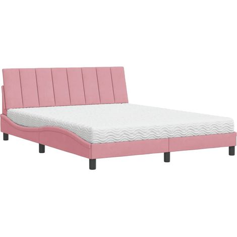 Maison Exclusive - Lit avec matelas Hanko rose 160x200 cm velours (1/5)