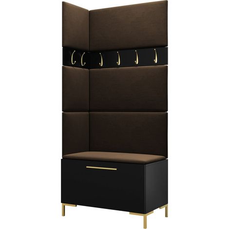 Meuble d'entrée Nomal IV, Noir, 196x84x46cm, Stratifié, Tissu, À poser, Murale