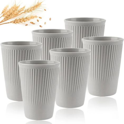 (Gris, lot de 6) Gobelets à eau écologiques en paille de blé, biodégradables, sans BPA et durables.