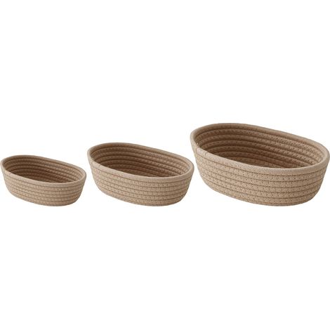 Lot de 3 paniers de rangement ovales de bureau en corde de coton tressée à la main, couleur kaki, pour maquillage et en-cas.