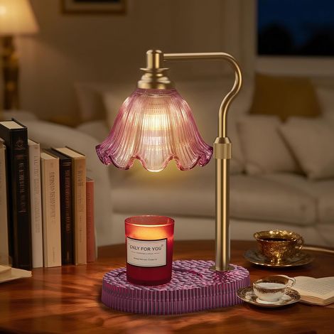 Lampe chauffe-bougie avec hauteur réglable – Chauffe-cire sans flamme à 4 niveaux à intensité variable, fonction minuterie et design élégant en plusieurs couleurs (Rose) (1/5)
