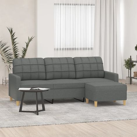 vidaXL Divano a 3 Posti con Poggiapiedi Grigio Scuro 180cm in Tessuto