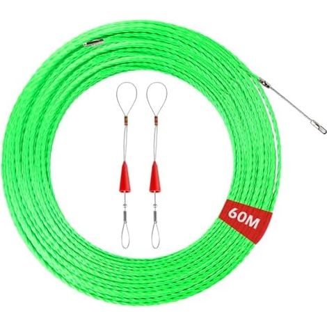 60M Aiguille Electricien, Tire Fils Electrique Aiguille Tire Fil avec 2 Ressorts de Guidage, Tire Cable Electrique Diamètre 4 mm pour Pose Conduit de Sol (1/5)