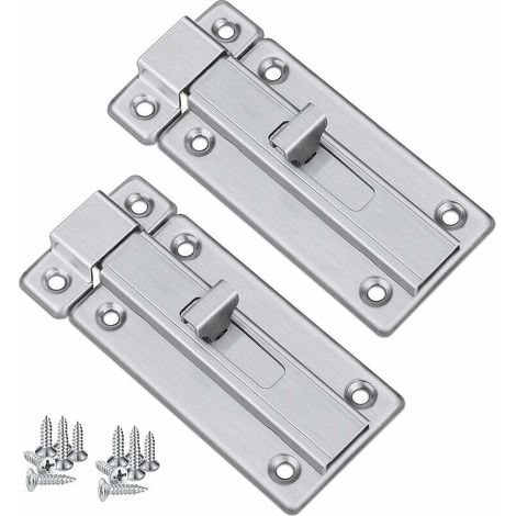 Loquets Et Verrous De Porte, 2 Pcs Boulon À Glissière De Porte Acier Inoxydable De Sécurité, Verrou Porte Intérieursalles Avec 12 Pcs Vis De Fixation De Bains Toilette Cave Fenêtre (1/4)