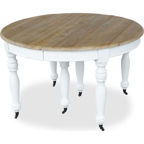 Table ronde extensible en bois massif LAVANDOU Blanc (1/5)