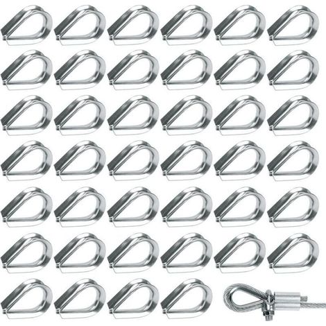 50 Pièces M2 Cosses de Câble Métallique en Acier Inoxydable 304 Cosse Coeur pour Cable Acier pour Câble Métallique 2mm (1/4)