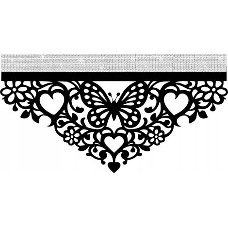 Küchengardine, Umschlagstil D91, Frühlings-Schmetterlingsmuster, 60 x 30 cm, schwarz