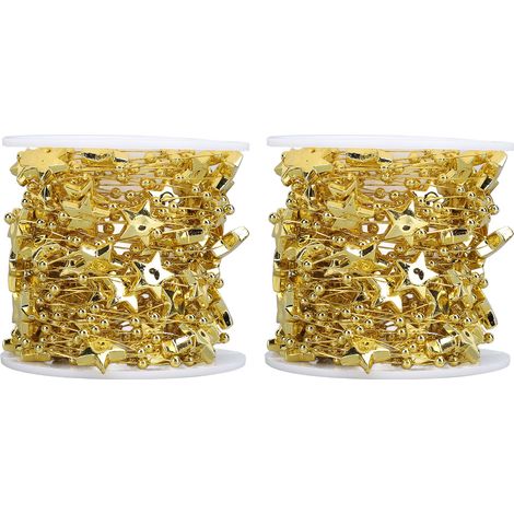 2 Rolls Star Bead String Garland 10m Length Cuttable Decorative Beads Garland for Wedding Christmas Home Decor Gold (1/5)