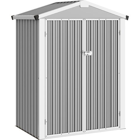 Casetta Box da Giardino 133x87x178 cm Superficie 1,1 m² con Doppie Porte Bloccabili in Acciaio Grigio Argento (1/5)