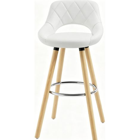 Tabouret de bar confortable en cuir synthétique avec pieds en bois massif, 91 cm de hauteur (1/5)