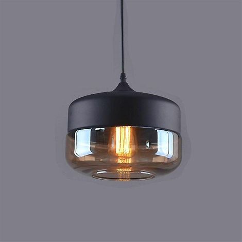Suspension cylindrique aplatie de style rétro vintage contemporain, lustre avec abat-jour en verre et cordon lumineux réglable, idéale pour la salle à manger, la chambre ou le salon. (1/3)