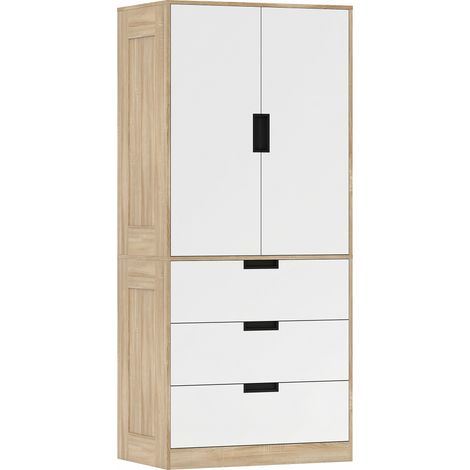 HOMCOM Modern Clothes Storage Cupboard Unit with Hanging Rod, Oak (1/5)