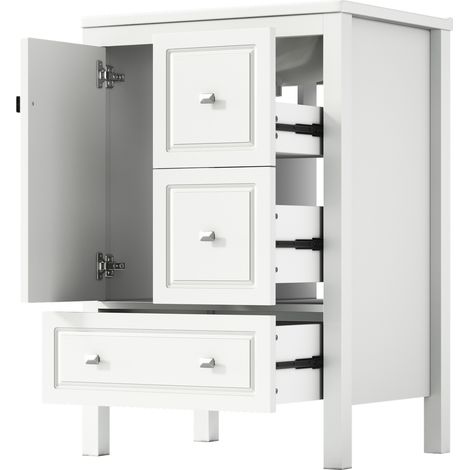 Mobile bagno con lavabo ceramico 62x47x90 cm bianco con 3 cassetti e 1 anta HOMVRA (1/5)