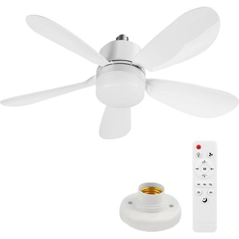 Ventilateur de Plafond avec Lumière et Telecommande, E27/E26 Ventilateur LED 2 en 1 avec éclairage, Minuterie, 3 Vitesses, 3 Couleurs, Ventilateur Lampe Moderne pour Salon, Bureau, (52CM + Socle) (1/5)