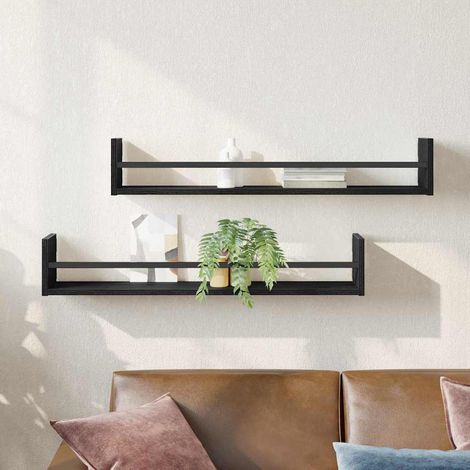 Wandregal 2 pcs Schwarz Eichen-Optik 80 x 16 x 14 cm