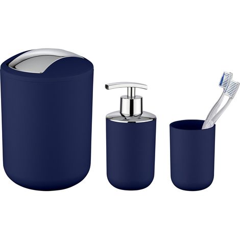 WENKO Lot de récipients à brosse, distributeur de savon, panier de bain BRASIL BLEU FONCÉ