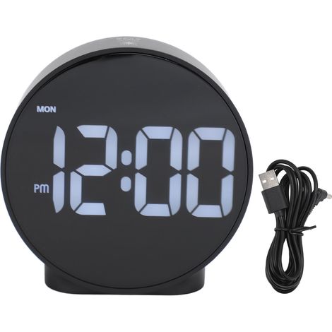 4 Inch LED Alarm Clock Multifunction Innovative 12 24H Time Display 3 Level Brightness Electric Alarm Clock for Home Travel Black Case, White Font (1/5)