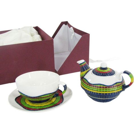 Set Teiera con Tazza e Piattino in Porcellana in Porcellana Decoro in Bambù Multicolor (1/3)