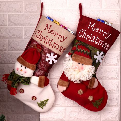 Calcetín navideño, 2 piezas - Calcetín navideño grande de 45 cm, lindo muñeco de nieve 3D y calcetín navideño de Papá Noel, decoraciones navideñas (1/4)