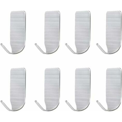 Crochets muraux autocollants, 8 crochets porte-serviettes autocollants sans perforation, crochets en acier inoxydable, utilisation en cuisine, salle de bain, chambre, vestiaire, placard (1/5)