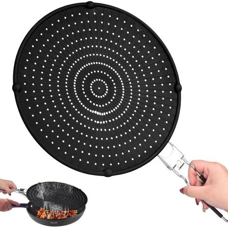 Protector antisalpicaduras de silicona,sartenes con mango plegable,33 cm,protector antisalpicaduras de grasa multifuncional para sartenes (1/4)