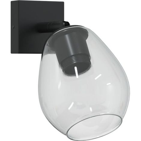 Spot de plafond noir, 13 x 13 x 26 cm, en verre et métal. (1/4)