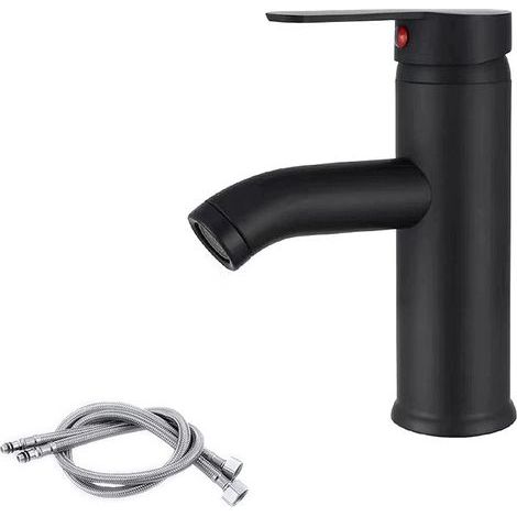 Matte black washbasin, hot and cold water mixer tap, single lever washbasin tap (colour: short black) (1/5)