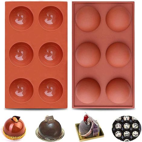 Half Sphere Silicone Mold, Chocolate and Cake Mold, Reddish Brown (1/5)