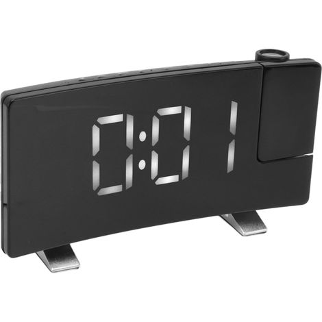 Radiowecker mit LED-Anzeige, elektronischer Wecker mit gebogenem Display, Digitalwecker, schwarzer Rahmen und weiße Schrift (1/5)
