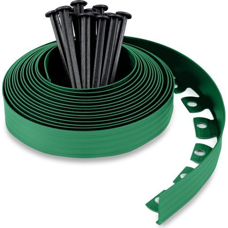 Bordure de Jardin en Plastique 10 mètres avec 30 Piquets d'ancrage - Bordurette de Jardin Flexible - Hauteur 50mm, Vert (1/5)