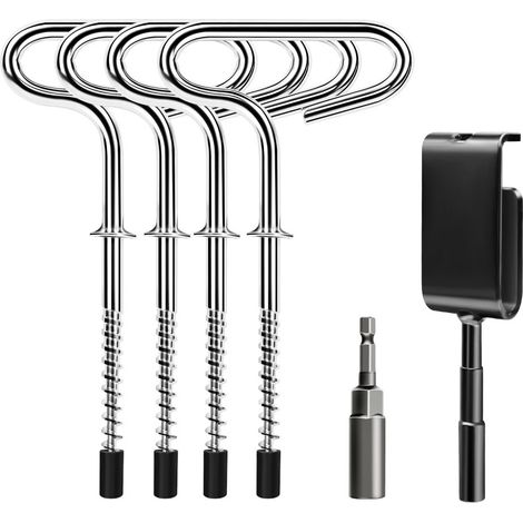 Kit de Fixation pour Tente sur Glace, Tire-clous à Vis pour Pêche Hivernale, Pointes d'Ancrage Spirales Ice Fishing, 4 Pieux Grand Format + Ouvre-clous (1/5)