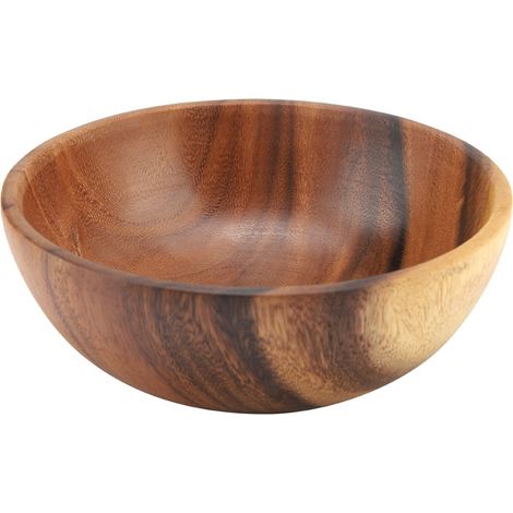 Bol en bois d'acacia massif pour salade, soupe, riz - bol artisanal en bois naturel, ustensile de cuisine, 20x7 cm (1/5)