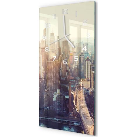 Horloge Murale Rectangulaire Verticale Ambiance Raffinée Déco Salon Vol d'oiseau à New York 30x60 cm (1/5)