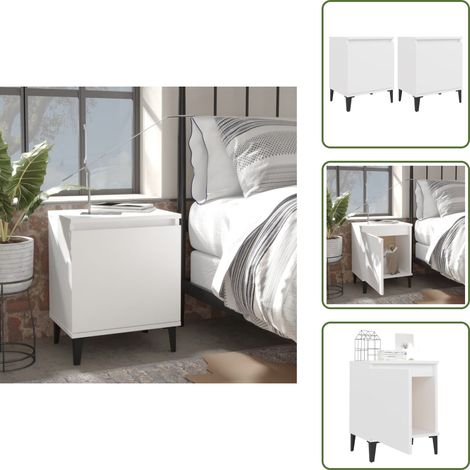 Mesita de noche con compartimento - vidaXL Mesitas de noche con patas de metal blanco 40x30x50 cm - Mesita de noche blanca