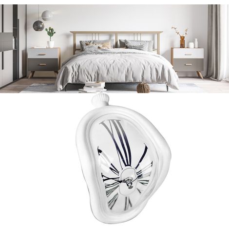 Kreative, verdrehte Retro-Uhr, schmelzende Uhr, Eck-Tischuhr, Uhr mit römischen Ziffern, rechtwinklig verzerrte Retro-Uhr, weiß (1/5)