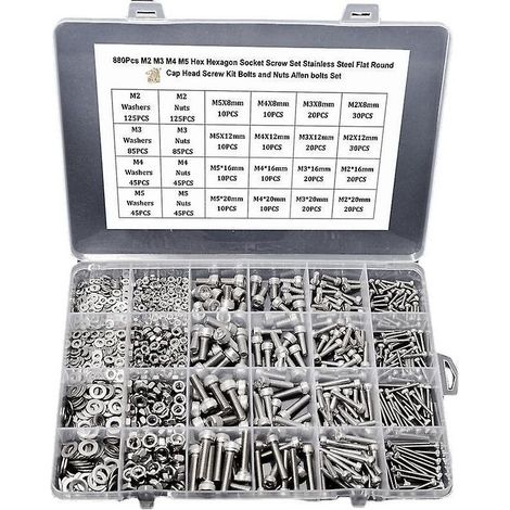 Vis 860pcs m2 m3 m4 m5 hexagone douille jeu de vis en acier inoxydable plat rond tête de tête kit de vis boulons et écrous allen boulons set