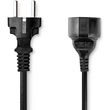 CEGL10200BK30 Nedis Rallonge électrique droite noire - 3 mètres - Câble d'Alimentation Schuko Mâle vers Schuko Femelle - 3 m (1/3)