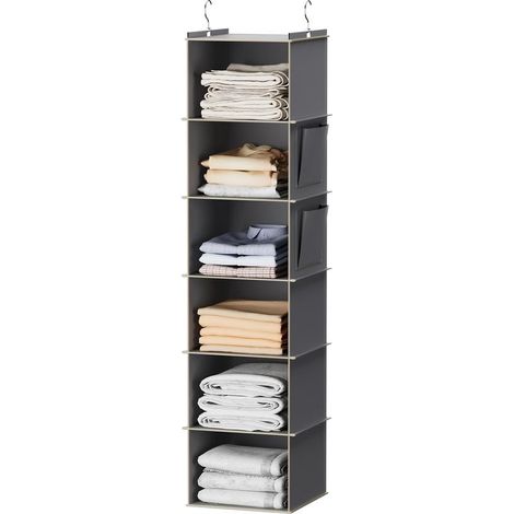 6-stufiges Hängeregal, faltbar, mit Innenverstärkung, für Kleidung und Schuhe, Grau