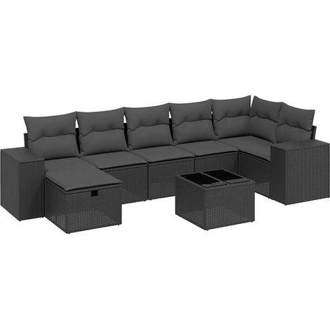 Maison Exclusive - Set Divani da Giardino con Cuscini 8 pz Nero in Polyrattan (1/4)