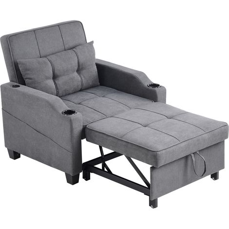 Ausziehbares Schlafsofa 1 Sitzer Sessel Mit Getränkehaltern und USB Aus Holz und Metall Dunkelgrau (1/5)