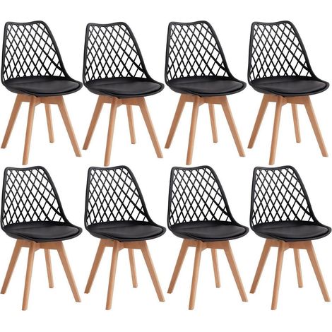 8er Set Esszimmerstühle mit Netzrückenlehne und Buchenholzbeinen, Schwarz (1/5)