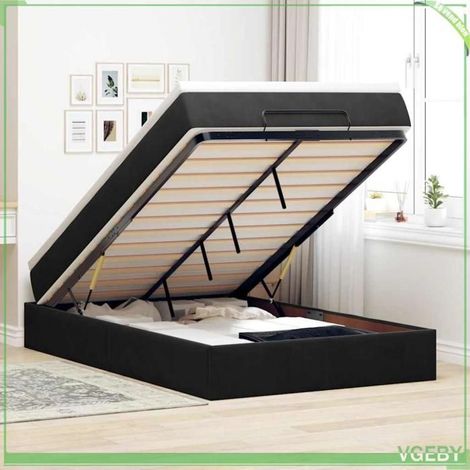 Lit ottoman avec matelas - 3311173 - 120x190 cm - velours noir - rangement hydraulique (1/5)